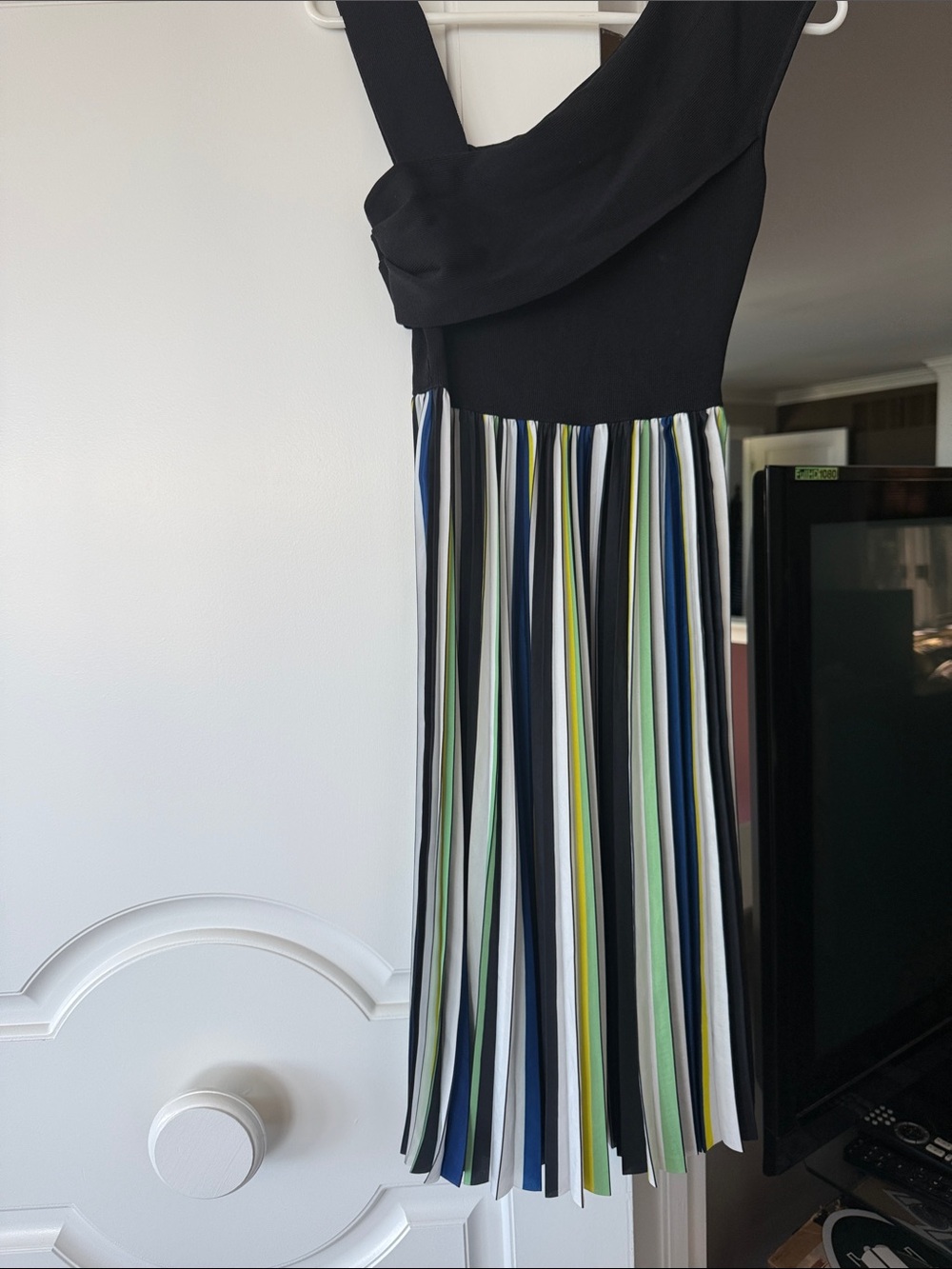 Sachin + Babi Black Dress with Multi-Color Pleated Skirt